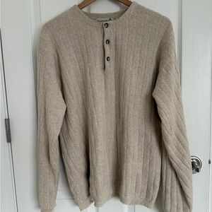Men's Vintage Fieldmaster Beige Henley Ribbed Sweater Beige Size L